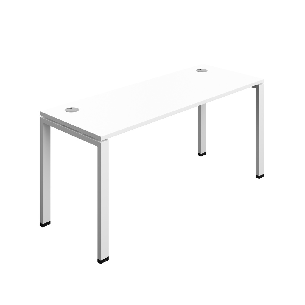 Synergy|1P Bench Desk|Cable Ports|Goal Post|1600X600|White-White