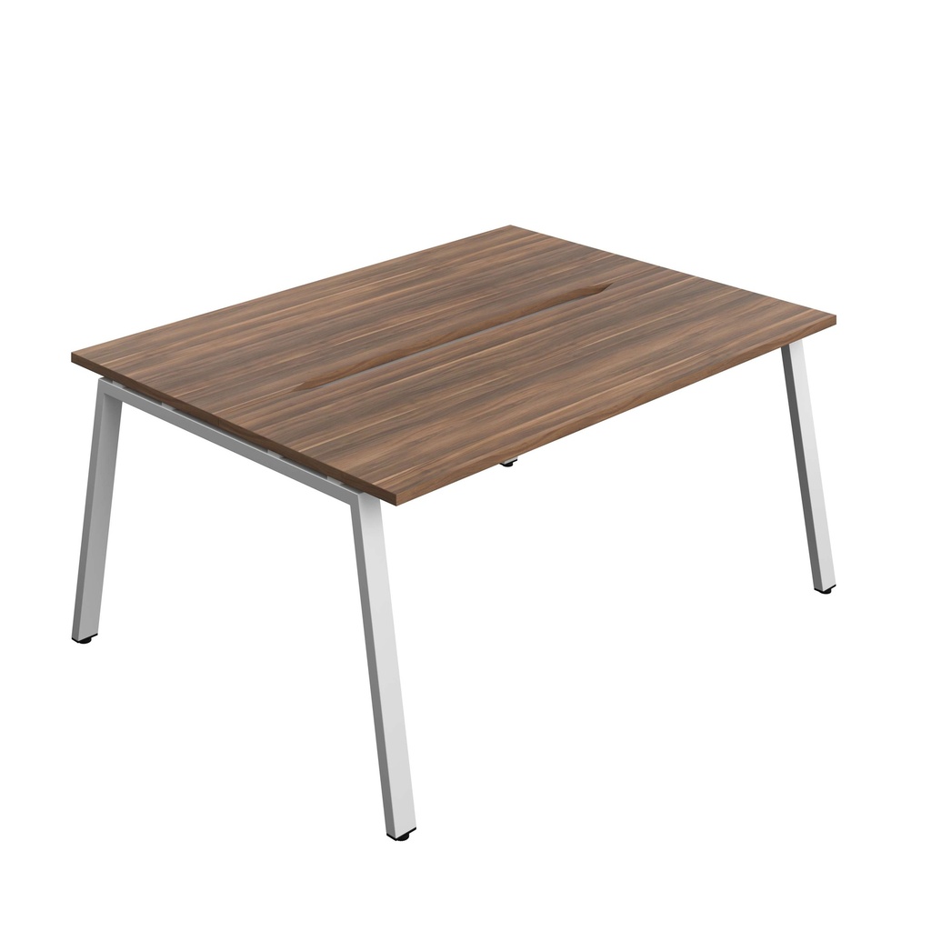 Synergy Bench With Cut Out: 2 Person (Fsc) | A-Frame Leg | 1600 X 700 | Dark Walnut/Silver