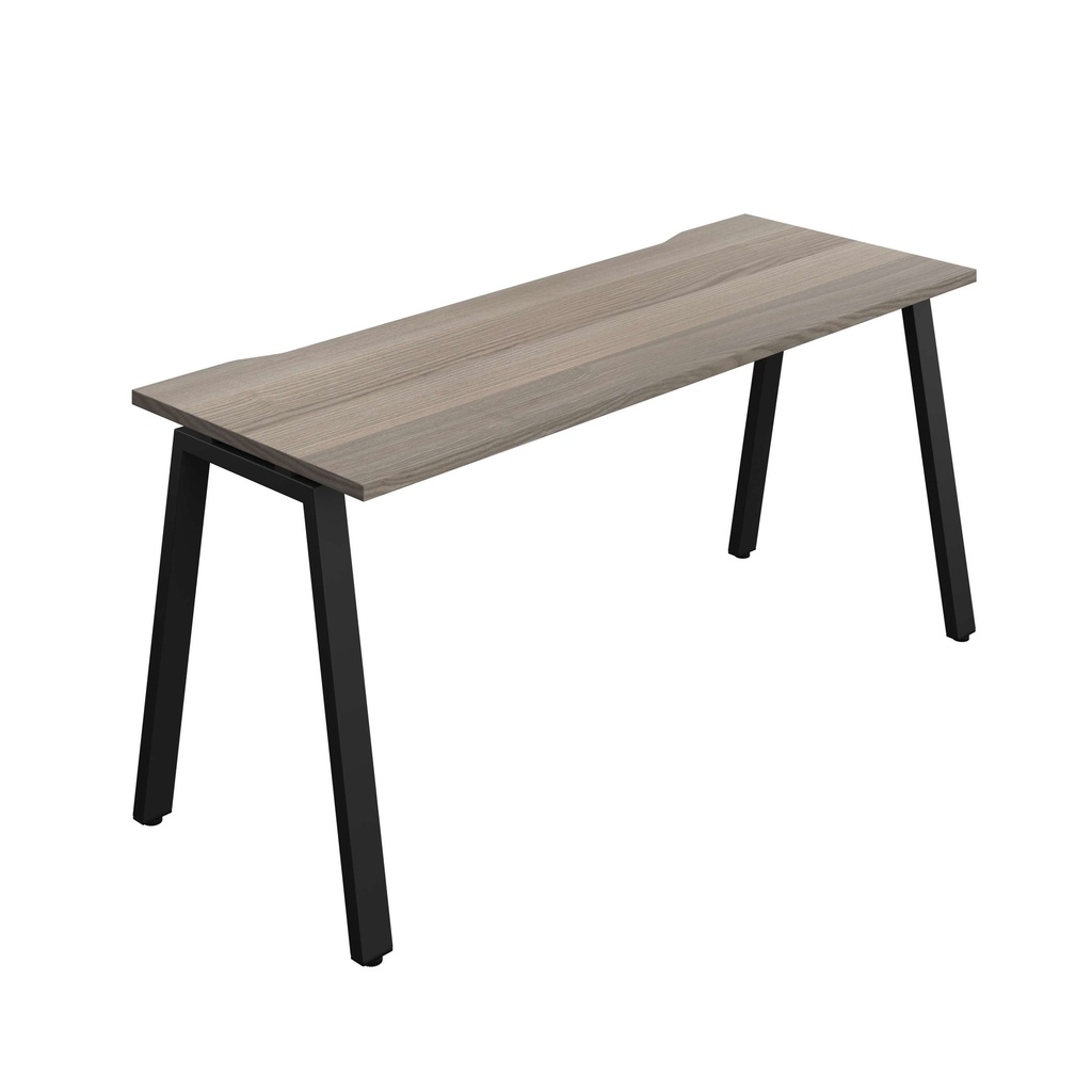 Synergy Bench With Cut Out: 1 Person (Fsc) | A-Frame Leg | 1600 X 700 | Grey Oak/Black