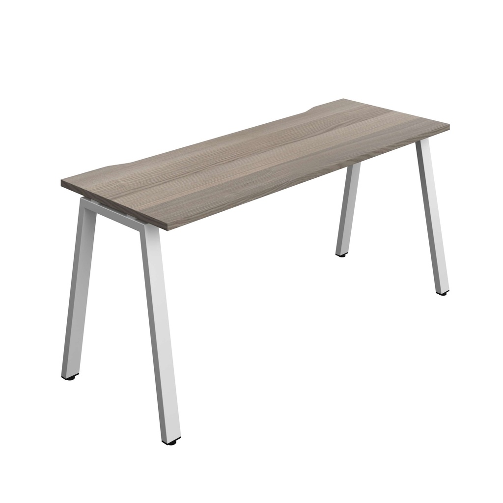 Synergy Bench With Cut Out: 1 Person (Fsc) | A-Frame Leg | 1600 X 700 | Grey Oak/Silver