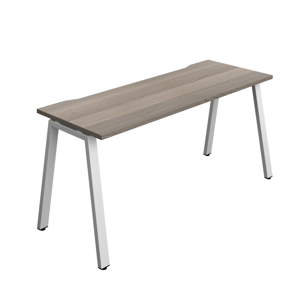 Synergy|1P Bench Desk|Cut Out|A-Frame|1600X700|Grey Oak-Silver