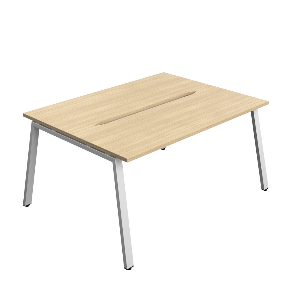 Synergy|2P Bench Desk|Cut Out|A-Frame|1600X700|Nova Oak-Silver