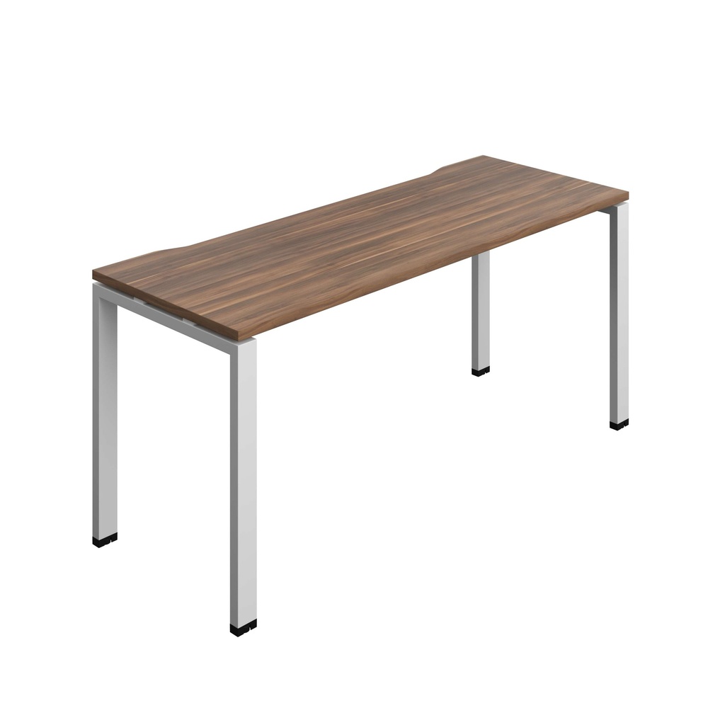 Synergy Bench With Cut Out: 1 Person (Fsc) | Goal Post Leg | 1600 X 700 | Dark Walnut/Silver