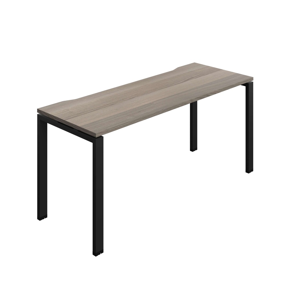 Synergy Bench With Cut Out: 1 Person (Fsc) | Goal Post Leg | 1600 X 700 | Grey Oak/Black