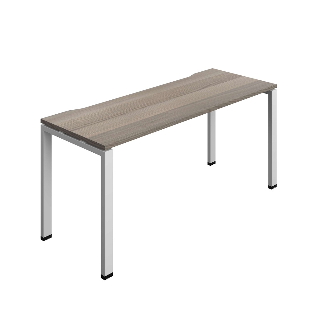 Synergy Bench With Cut Out: 1 Person (Fsc) | Goal Post Leg | 1600 X 700 | Grey Oak/Silver