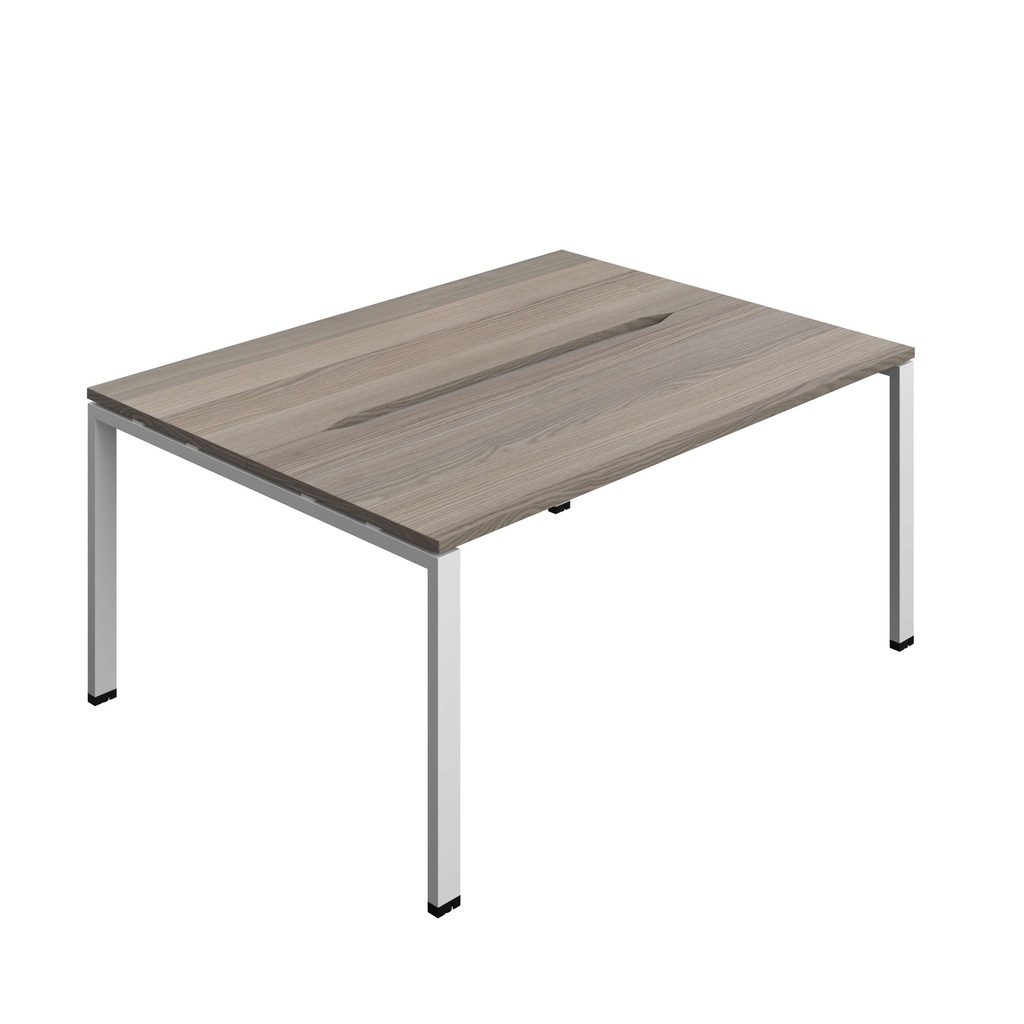 Synergy Bench With Cut Out: 2 Person (Fsc) | Goal Post Leg | 1600 X 700 | Grey Oak/Silver