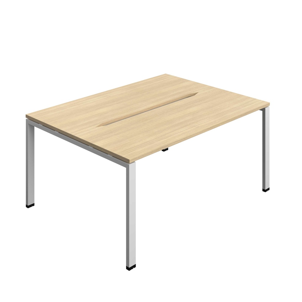 Synergy Bench With Cut Out: 2 Person (Fsc) | Goal Post Leg | 1600 X 700 | Nova Oak/Silver