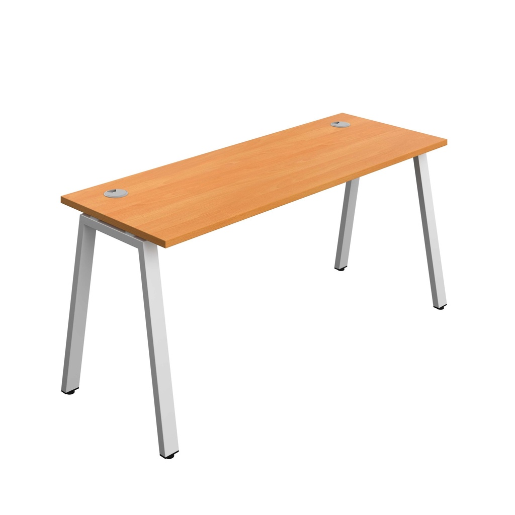 Synergy Bench With Cable Ports: 1 Person (Fsc) | A-Frame Leg | 1600 X 700 | Beech/Silver