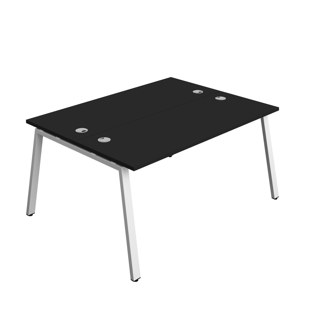 Synergy|2P Bench Desk|Cable Ports|A-Frame|1600X700|Black-White