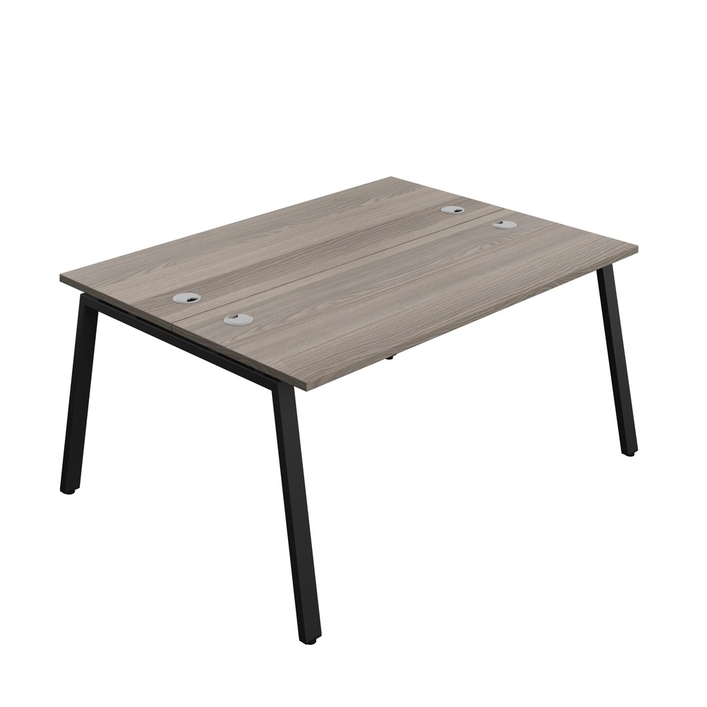 Synergy|2P Bench Desk|Cable Ports|A-Frame|1600X700|Grey Oak-Black