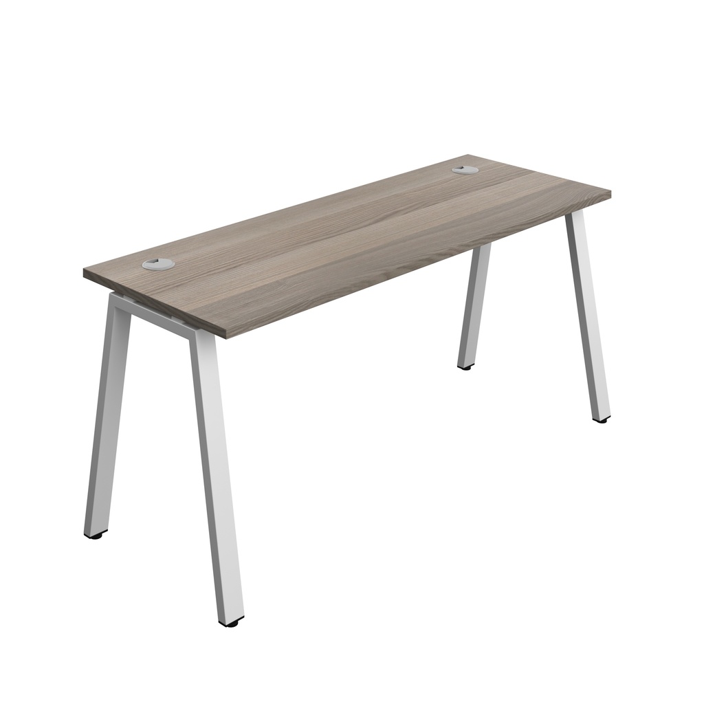 Synergy|1P Bench Desk|Cable Ports|A-Frame|1600X700|Grey Oak-Silver