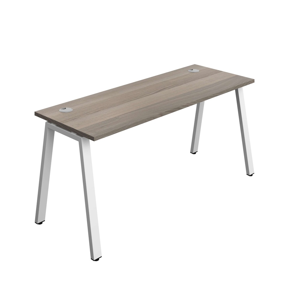 Synergy Bench With Cable Ports: 1 Person (Fsc) | A-Frame Leg | 1600 X 700 | Grey Oak/White