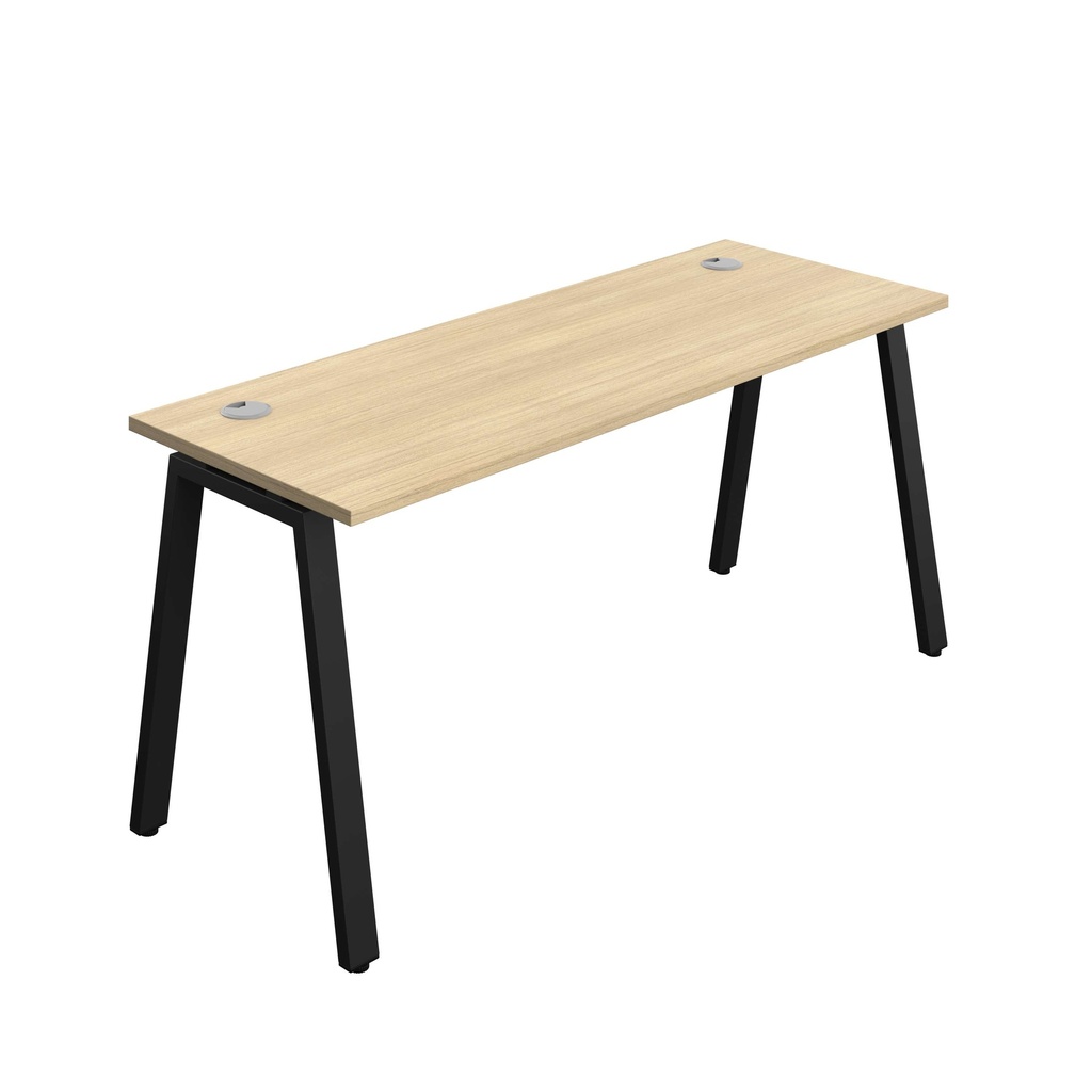 Synergy Bench With Cable Ports: 1 Person (Fsc) | A-Frame Leg | 1600 X 700 | Nova Oak/Black