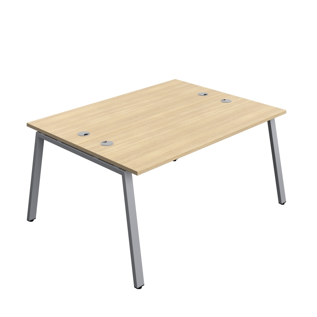 Synergy|2P Bench Desk|Cable Ports|A-Frame|1600X700|Nova Oak-Silver