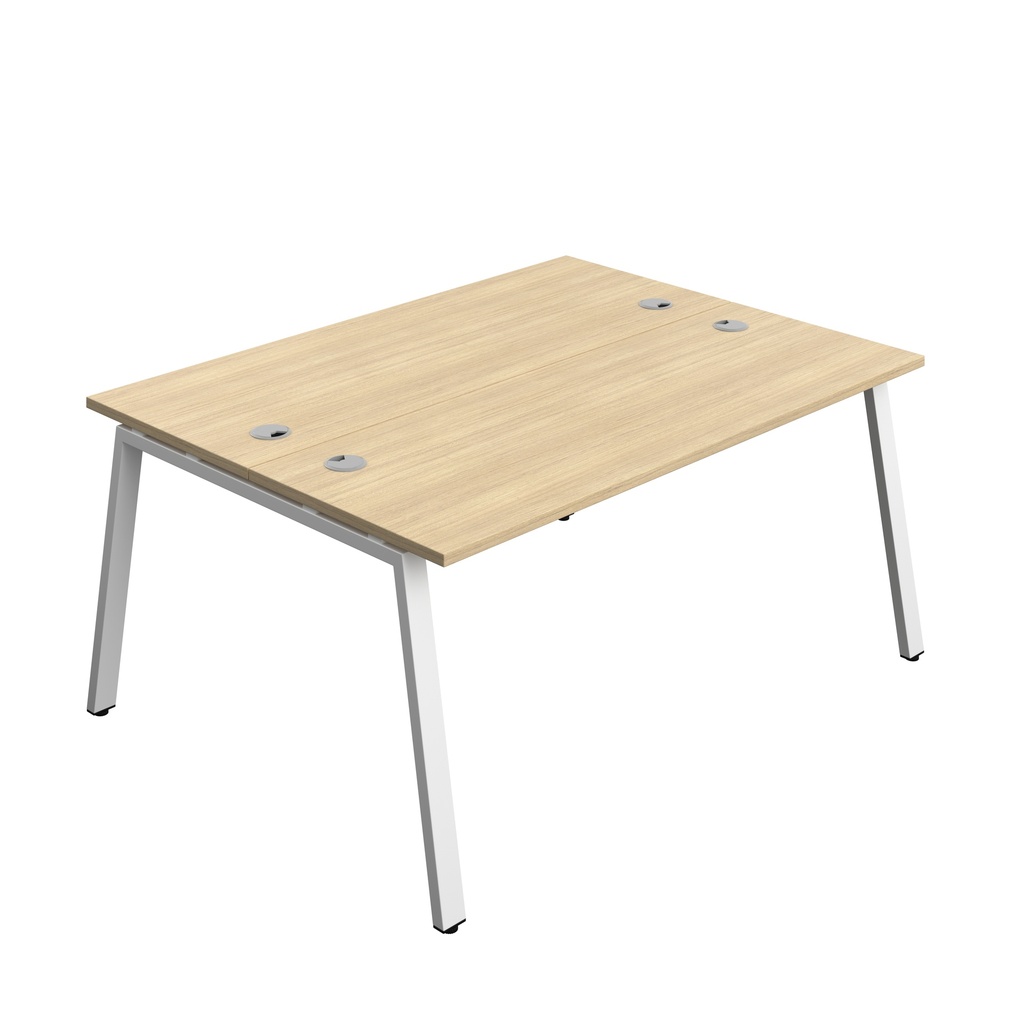 Synergy|2P Bench Desk|Cable Ports|A-Frame|1600X700|Nova Oak-White
