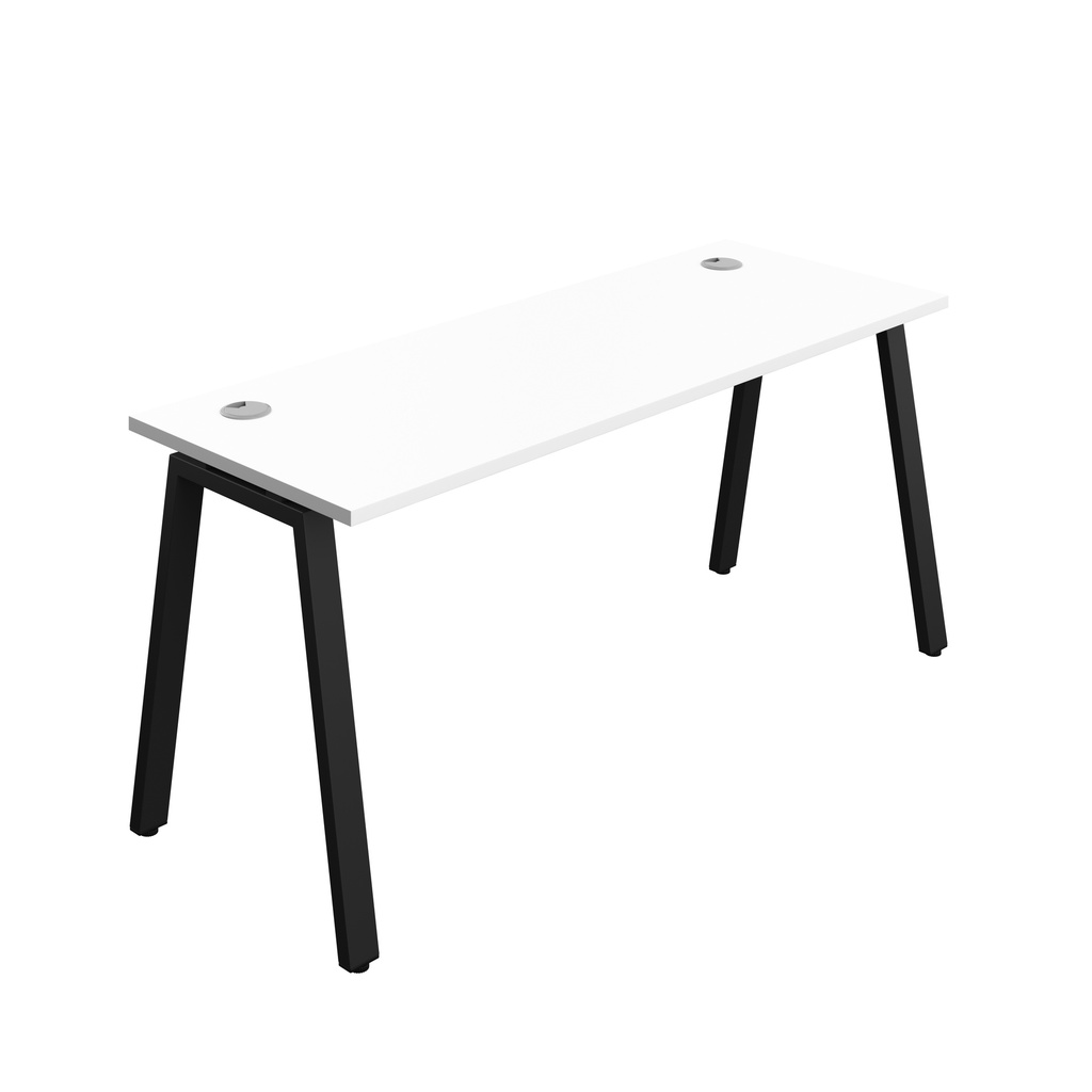Synergy|1P Bench Desk|Cable Ports|A-Frame|1600X700|White-Black