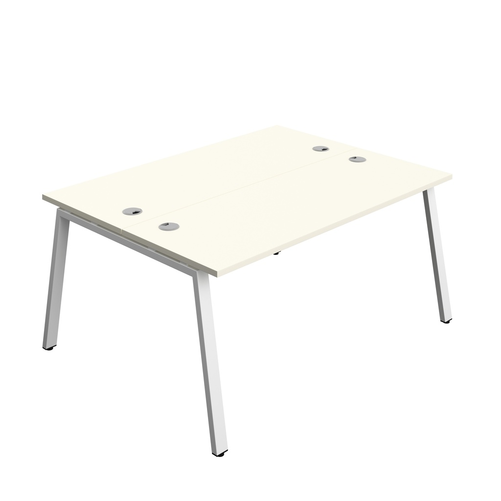 Synergy|2P Bench Desk|Cable Ports|A-Frame|1600X700|White-White