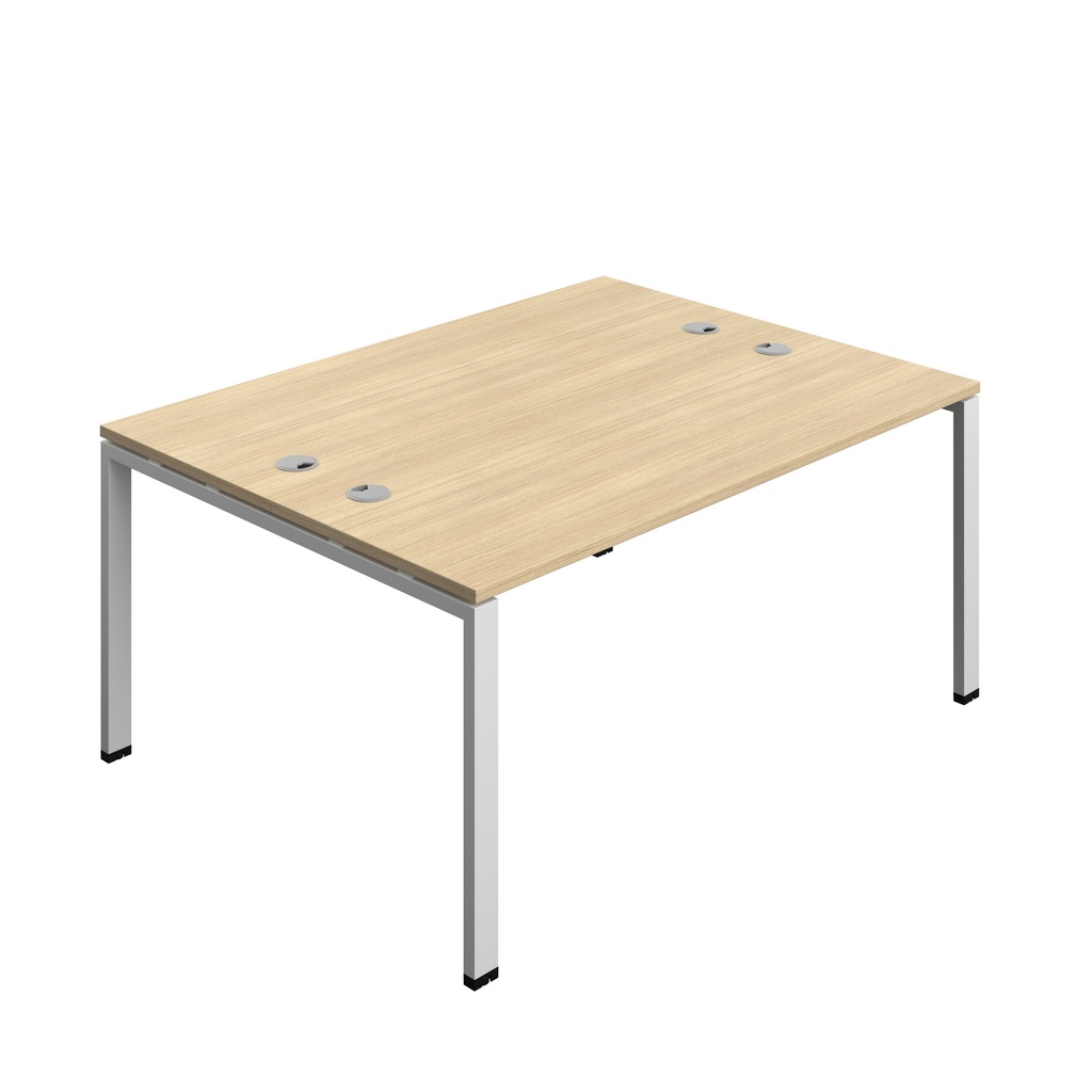 Synergy|2P Bench Desk|Cable Ports|Goal Post|1600X700|Nova Oak-Silver