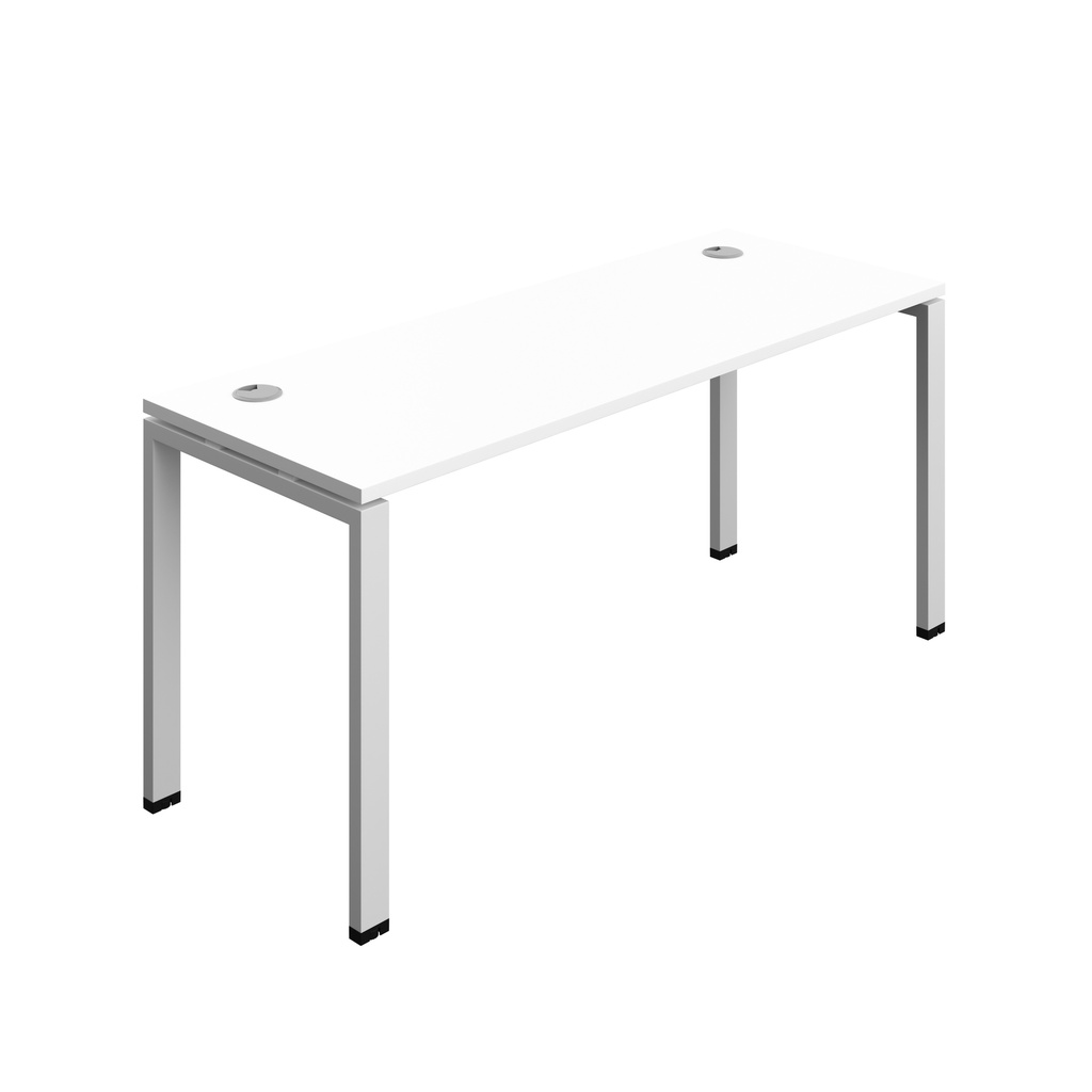 Synergy|1P Bench Desk|Cable Ports|Goal Post|1600X700|White-Silver