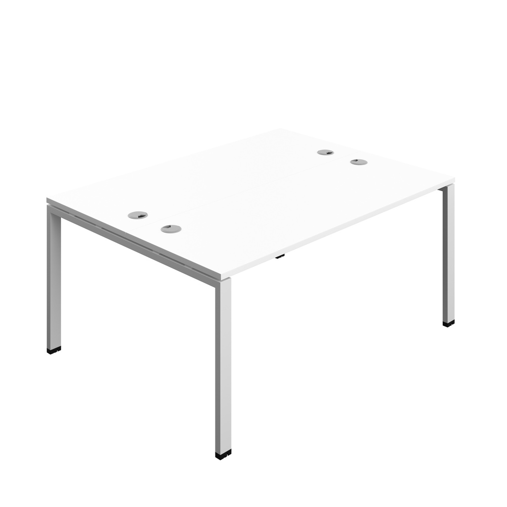 Synergy|2P Bench Desk|Cable Ports|Goal Post|1600X700|White-Silver