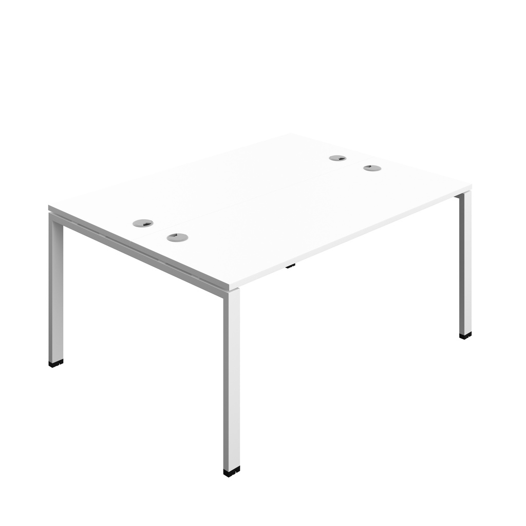 Synergy|2P Bench Desk|Cable Ports|Goal Post|1600X700|White-White