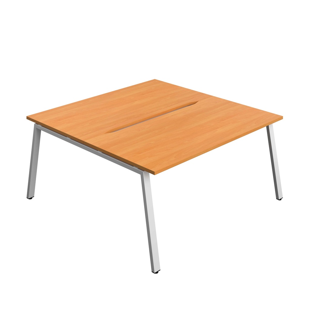 Synergy Bench With Cut Out: 2 Person (Fsc) | A-Frame Leg | 1600 X 800 | Beech/Silver
