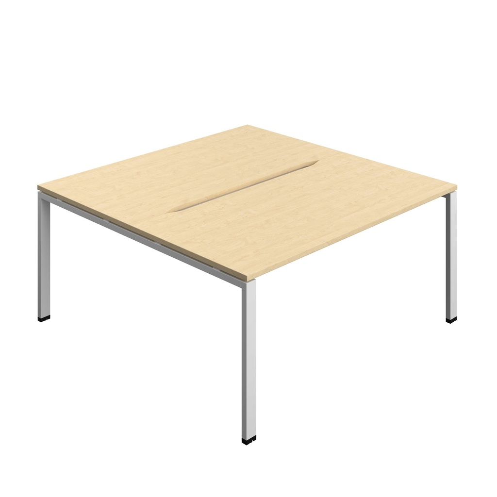 Synergy Bench With Cut Out: 2 Person (Fsc) | Goal Post Leg | 1600 X 800 | Maple/Silver