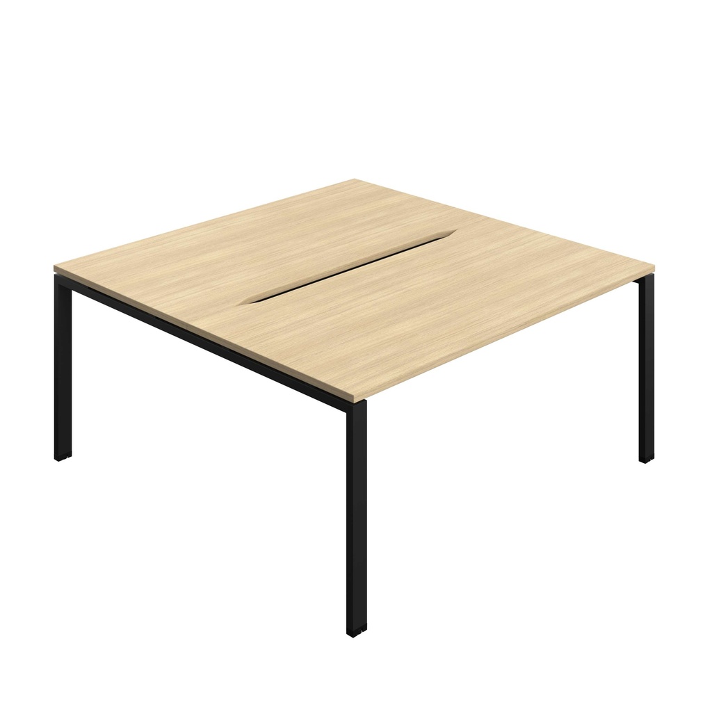 Synergy Bench With Cut Out: 2 Person (Fsc) | Goal Post Leg | 1600 X 800 | Nova Oak/Black