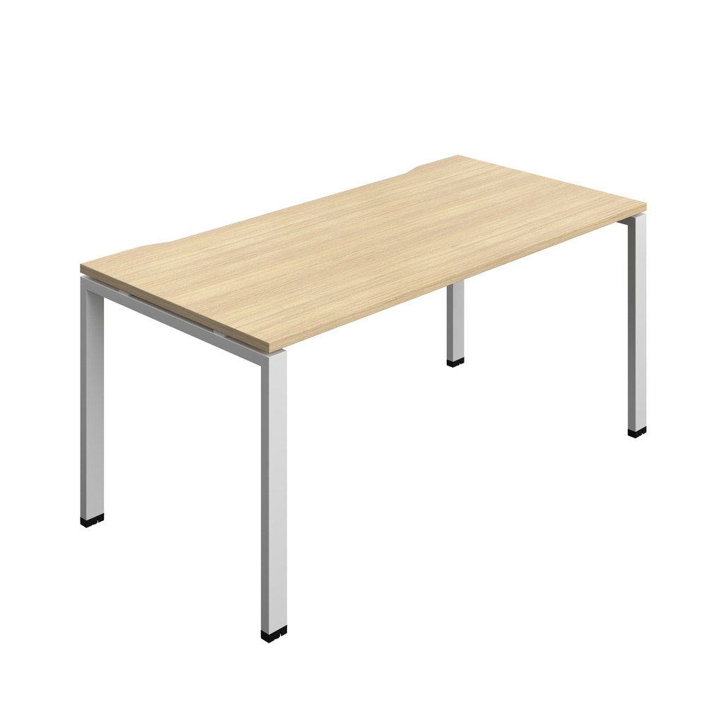 Synergy Bench With Cut Out: 1 Person (Fsc) | Goal Post Leg | 1600 X 800 | Nova Oak/Silver