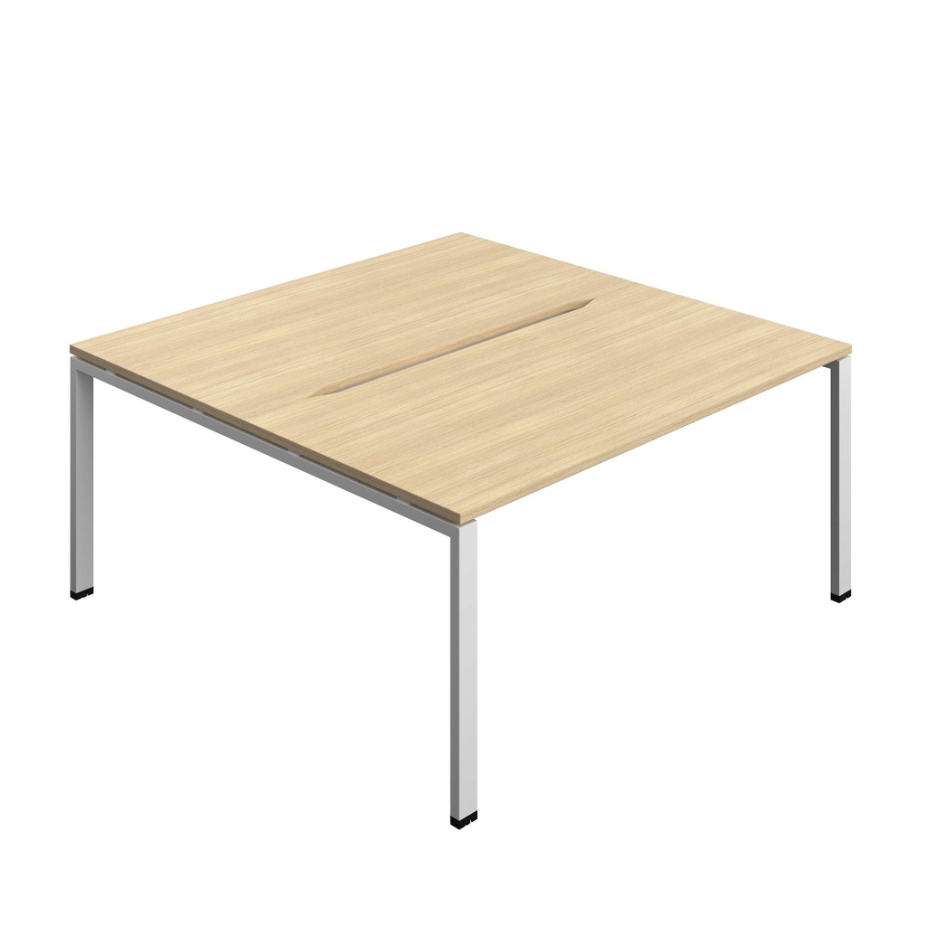 Synergy Bench With Cut Out: 2 Person (Fsc) | Goal Post Leg | 1600 X 800 | Nova Oak/Silver