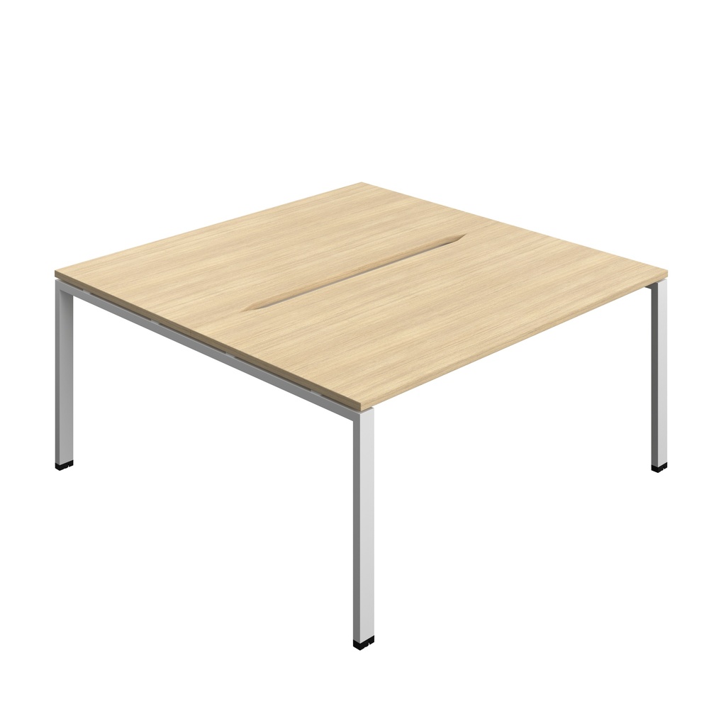 Synergy|2P Bench Desk|Cut Out|Goal Post|1600X800|Nova Oak-Silver