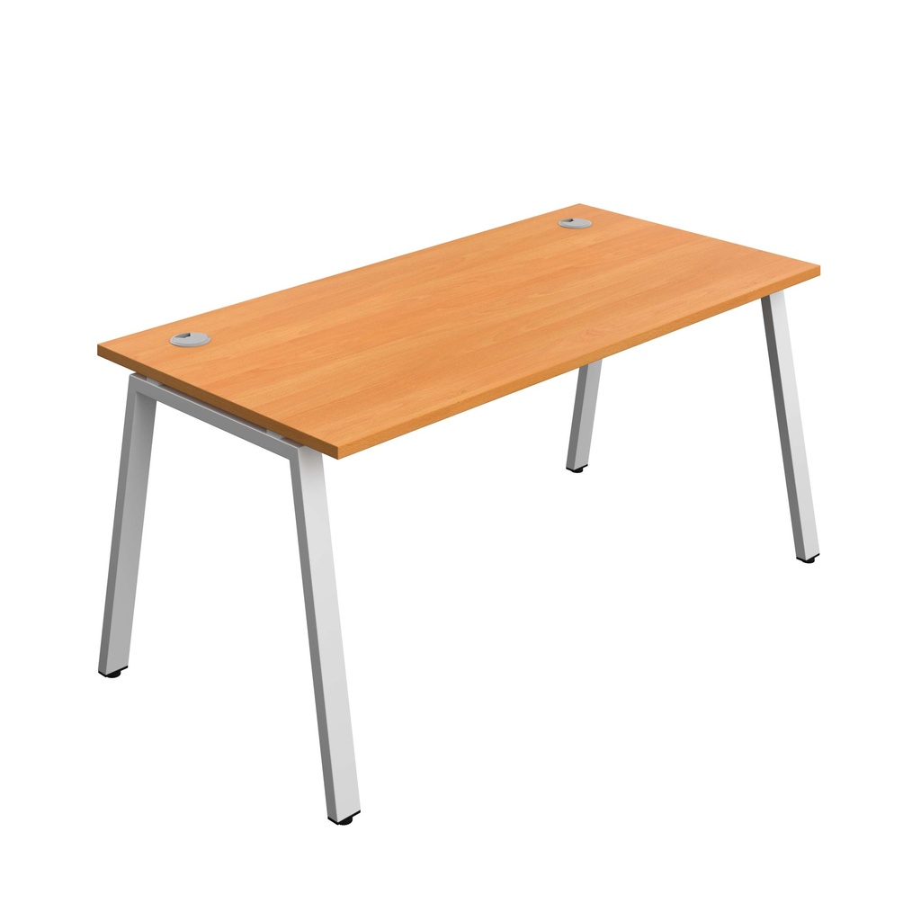 Synergy Bench With Cable Ports: 1 Person (Fsc) | A-Frame Leg | 1600 X 800 | Beech/Silver