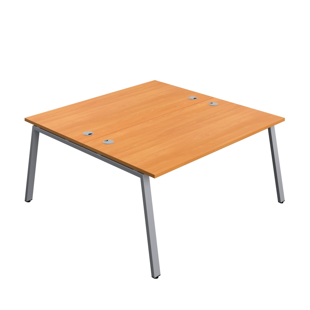 Synergy|2P Bench Desk|Cable Ports|A-Frame|1600X800|Beech-Silver