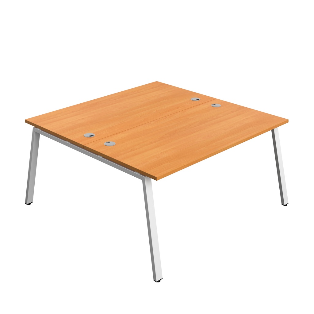 Synergy|2P Bench Desk|Cable Ports|A-Frame|1600X800|Beech-White