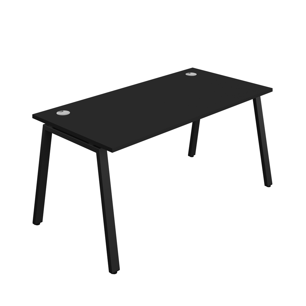 Synergy|1P Bench Desk|Cable Ports|A-Frame|1600X800|Black-Black