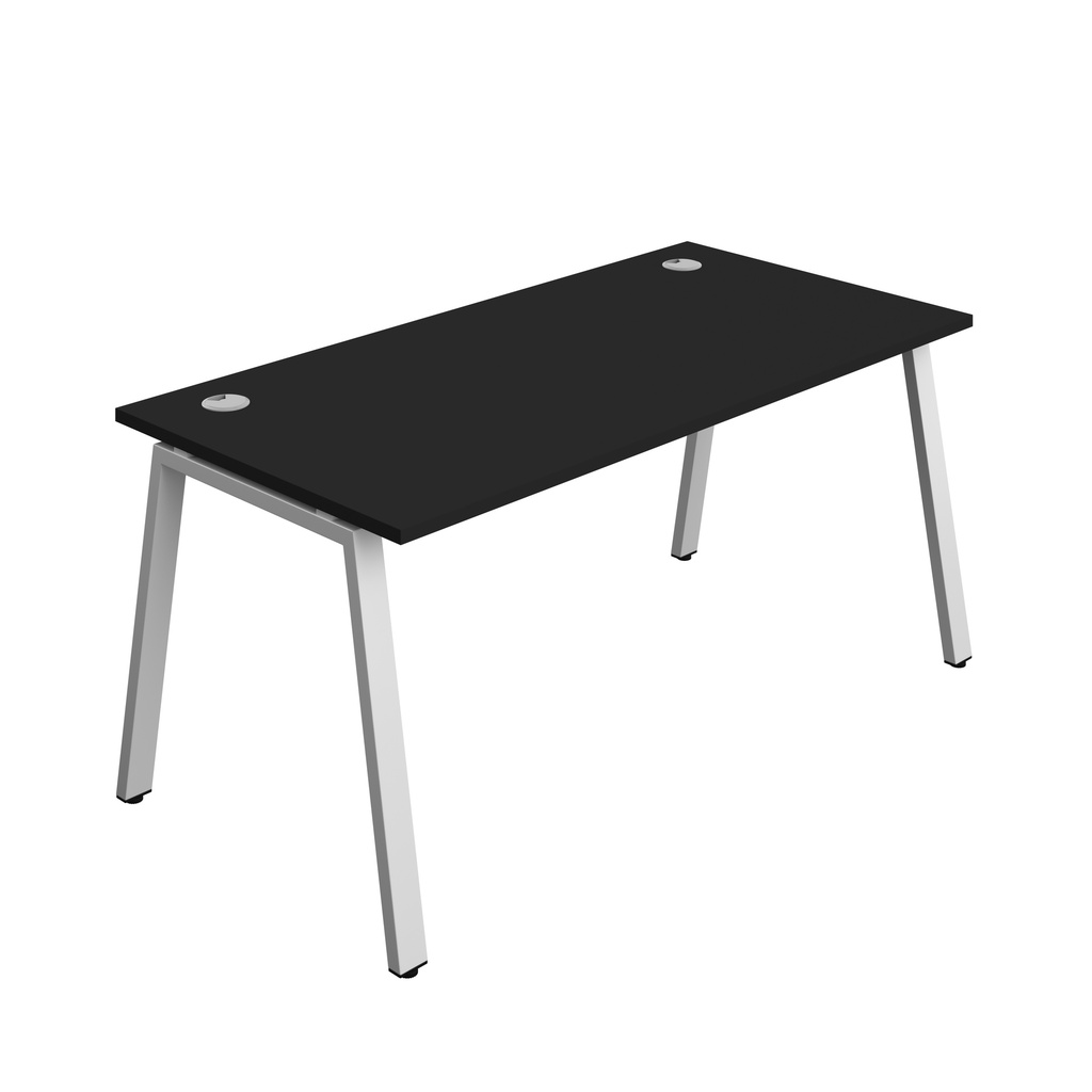 Synergy|1P Bench Desk|Cable Ports|A-Frame|1600X800|Black-Silver