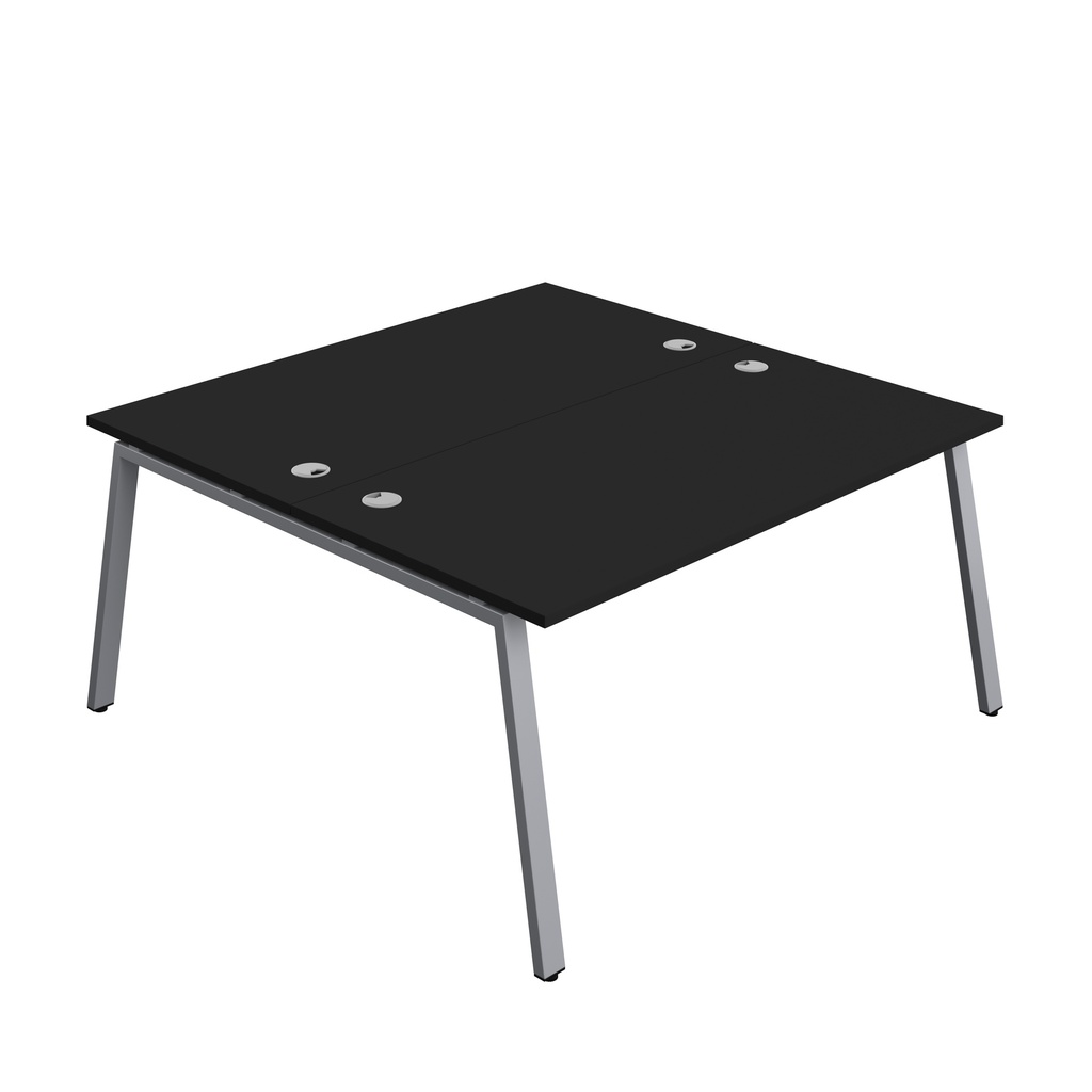 Synergy|2P Bench Desk|Cable Ports|A-Frame|1600X800|Black-Silver