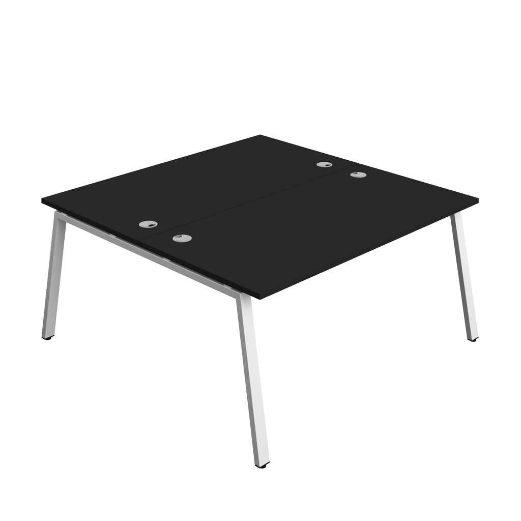 Synergy|2P Bench Desk|Cable Ports|A-Frame|1600X800|Black-White