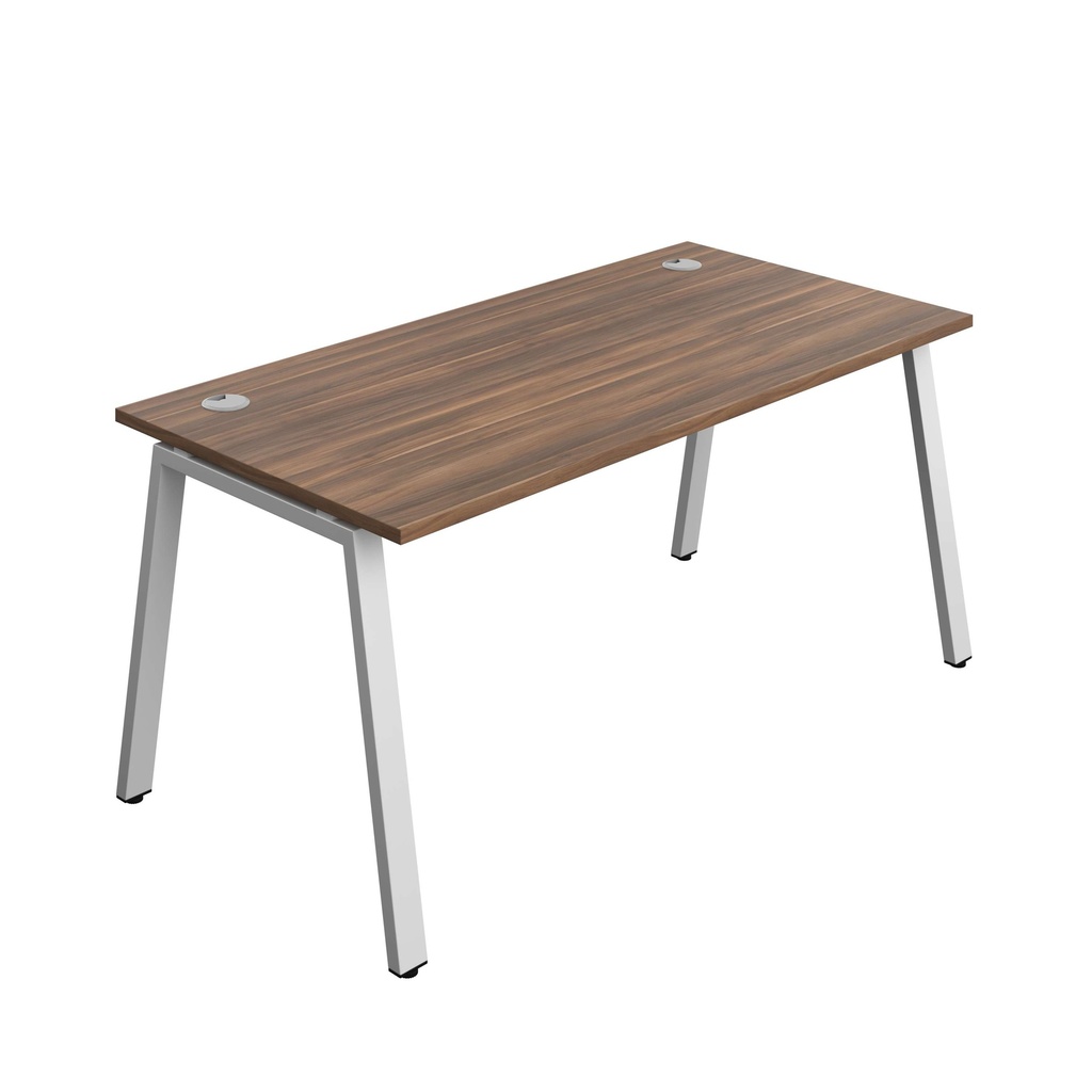 Synergy Bench With Cable Ports: 1 Person (Fsc) | A-Frame Leg | 1600 X 800 | Dark Walnut/Silver