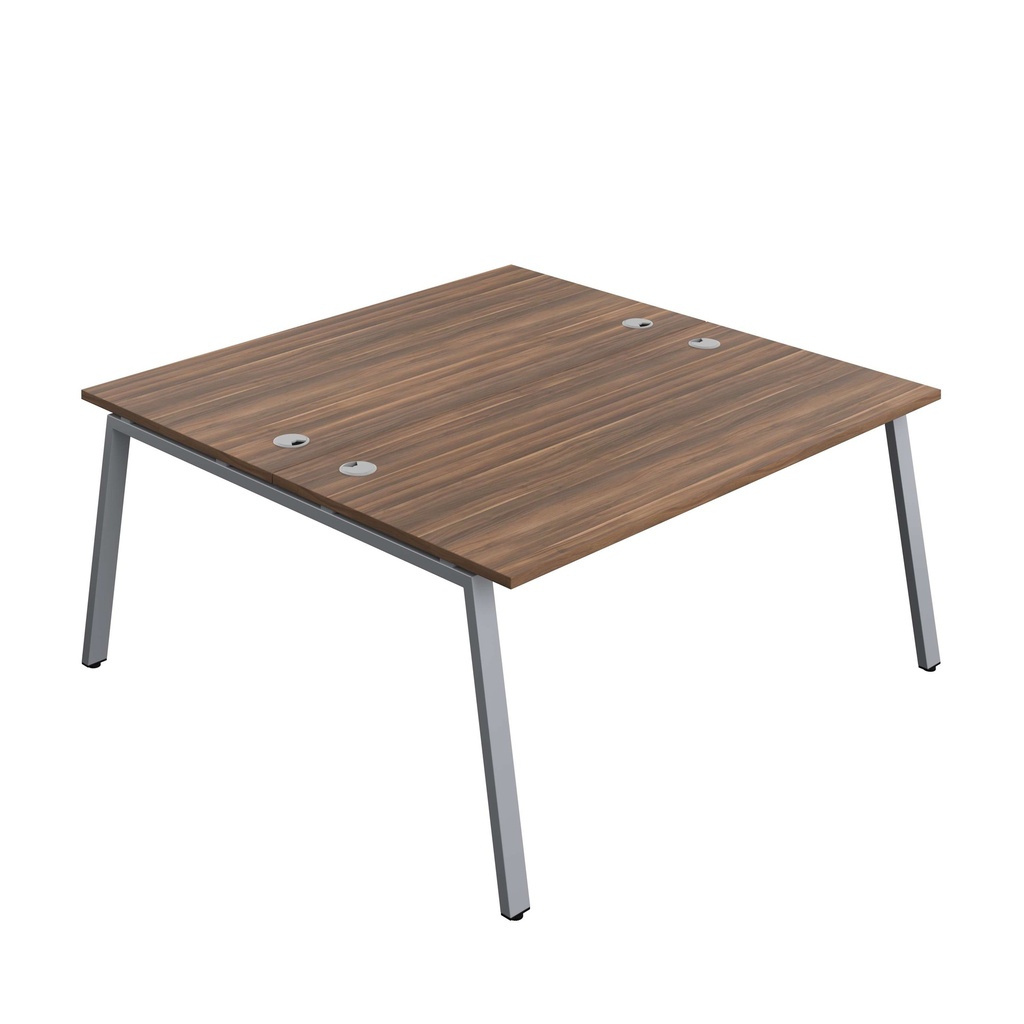 Synergy Bench With Cable Ports: 2 Person (Fsc) | A-Frame Leg | 1600 X 800 | Dark Walnut/Silver