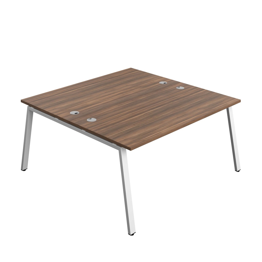 Synergy Bench With Cable Ports: 2 Person (Fsc) | A-Frame Leg | 1600 X 800 | Dark Walnut/White