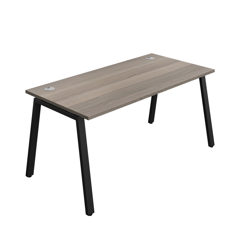 Synergy|1P Bench Desk|Cable Ports|A-Frame|1600X800|Grey Oak-Black
