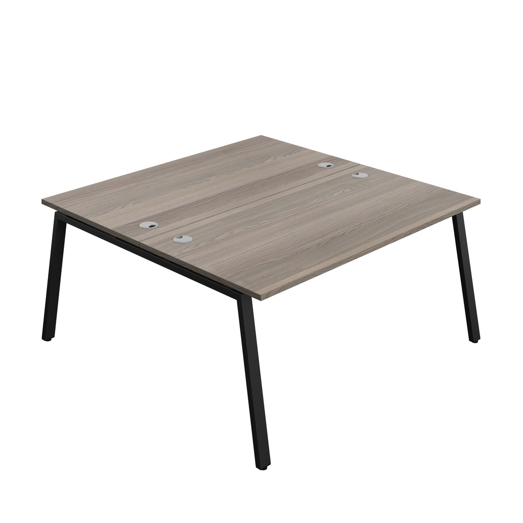 Synergy Bench With Cable Ports: 2 Person (Fsc) | A-Frame Leg | 1600 X 800 | Grey Oak/Black