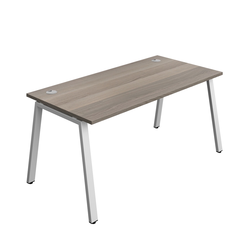 Synergy Bench With Cable Ports: 1 Person (Fsc) | A-Frame Leg | 1600 X 800 | Grey Oak/Silver