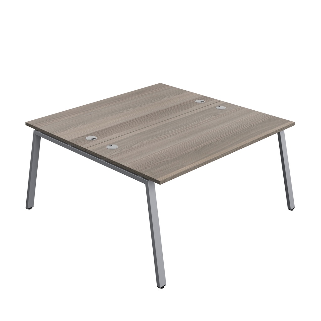 Synergy Bench With Cable Ports: 2 Person (Fsc) | A-Frame Leg | 1600 X 800 | Grey Oak/Silver