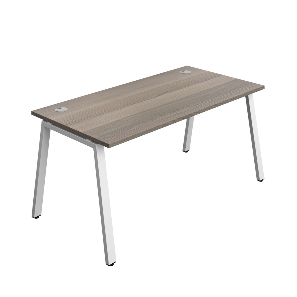 Synergy Bench With Cable Ports: 1 Person (Fsc) | A-Frame Leg | 1600 X 800 | Grey Oak/White