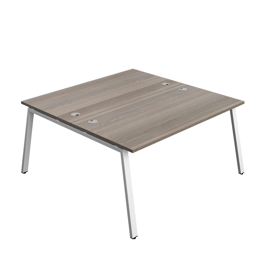 Synergy Bench With Cable Ports: 2 Person (Fsc) | A-Frame Leg | 1600 X 800 | Grey Oak/White