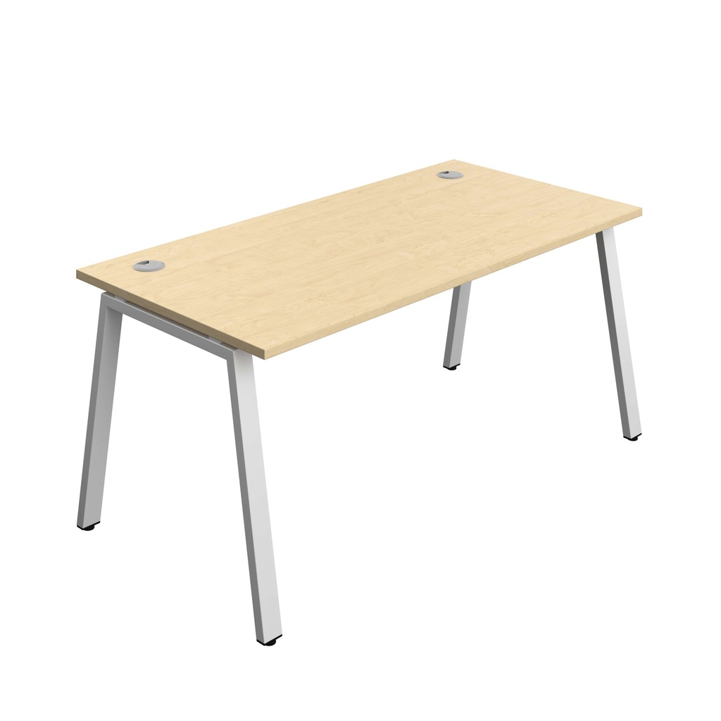 Synergy Bench With Cable Ports: 1 Person (Fsc) | A-Frame Leg | 1600 X 800 | Maple/Silver