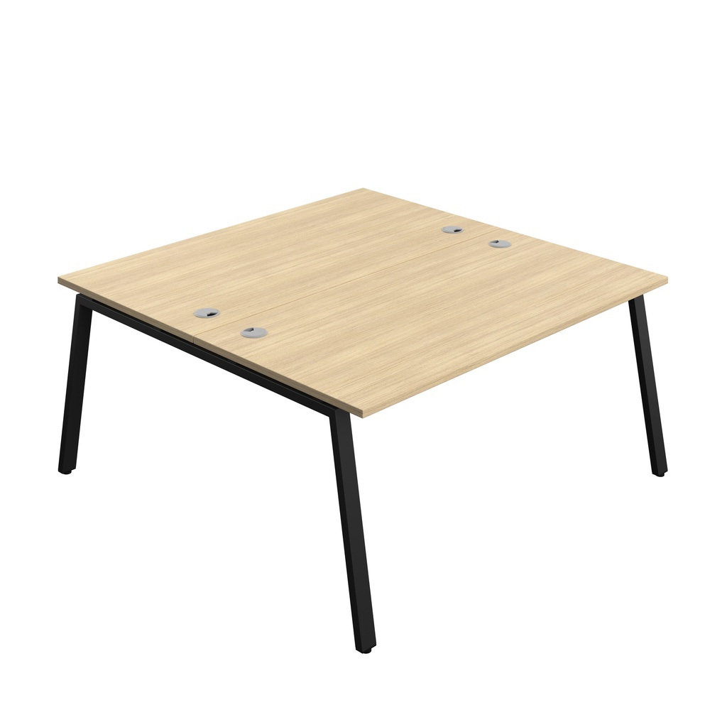 Synergy Bench With Cable Ports: 2 Person (Fsc) | A-Frame Leg | 1600 X 800 | Nova Oak/Black