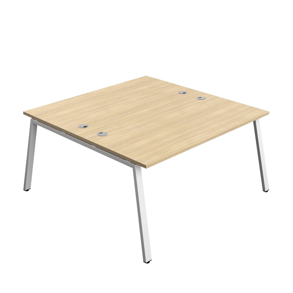 Synergy Bench With Cable Ports: 2 Person (Fsc) | A-Frame Leg | 1600 X 800 | Nova Oak/White